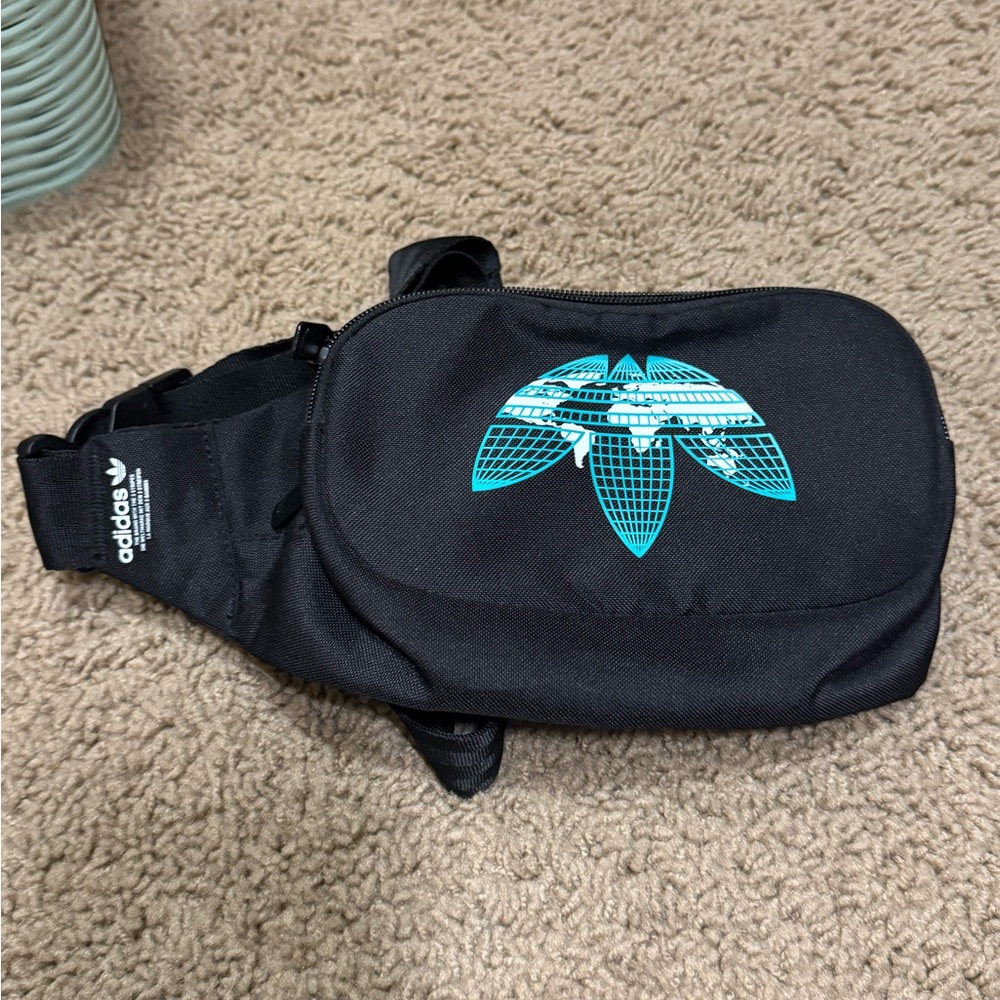 Adidas Black and Teal Belt Bag